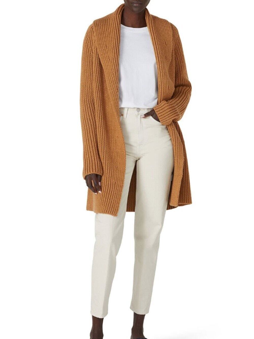 KF/Kaufmanfranco Collective Sz XL Camel Tan Chunky Knit Open Cardigan Sweater